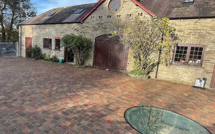 Bespoke Tegula Block Paving with Historic Well Feature - Ceredigion